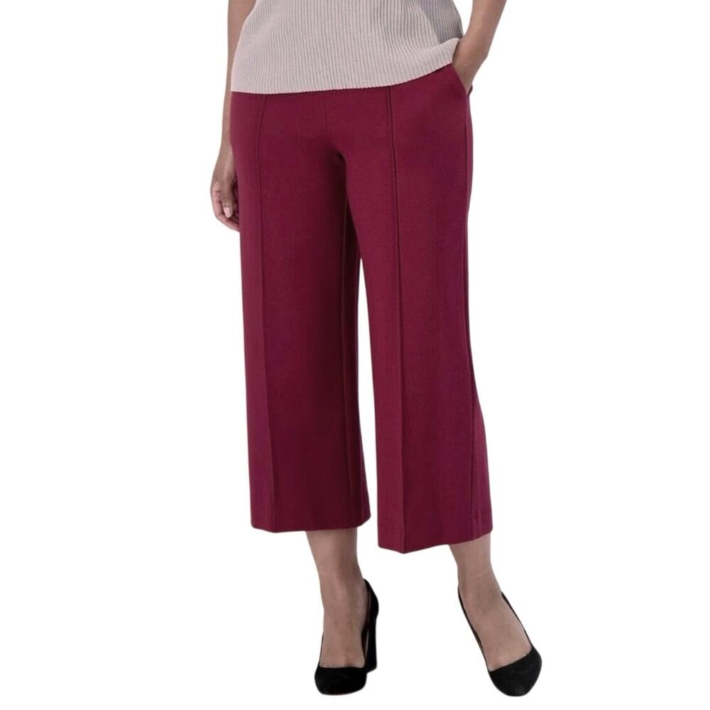 JASON WU Women’s Berry Cropped Wide Leg Pull On Ponte Knit Seemed Pant